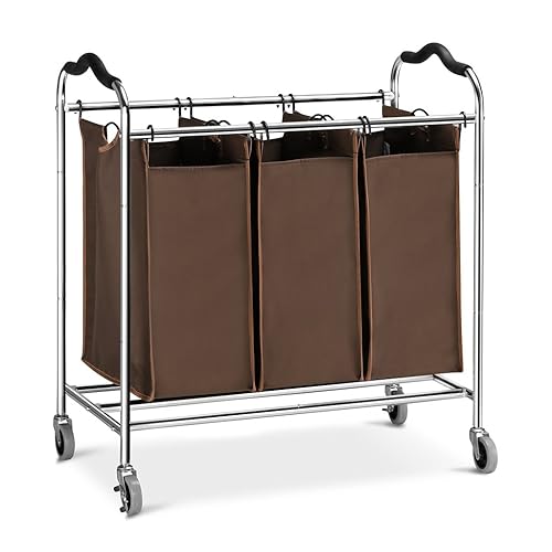 SONGMICS Laundry Sorter Trolley Cart with 3 Durable Detachable Fabric