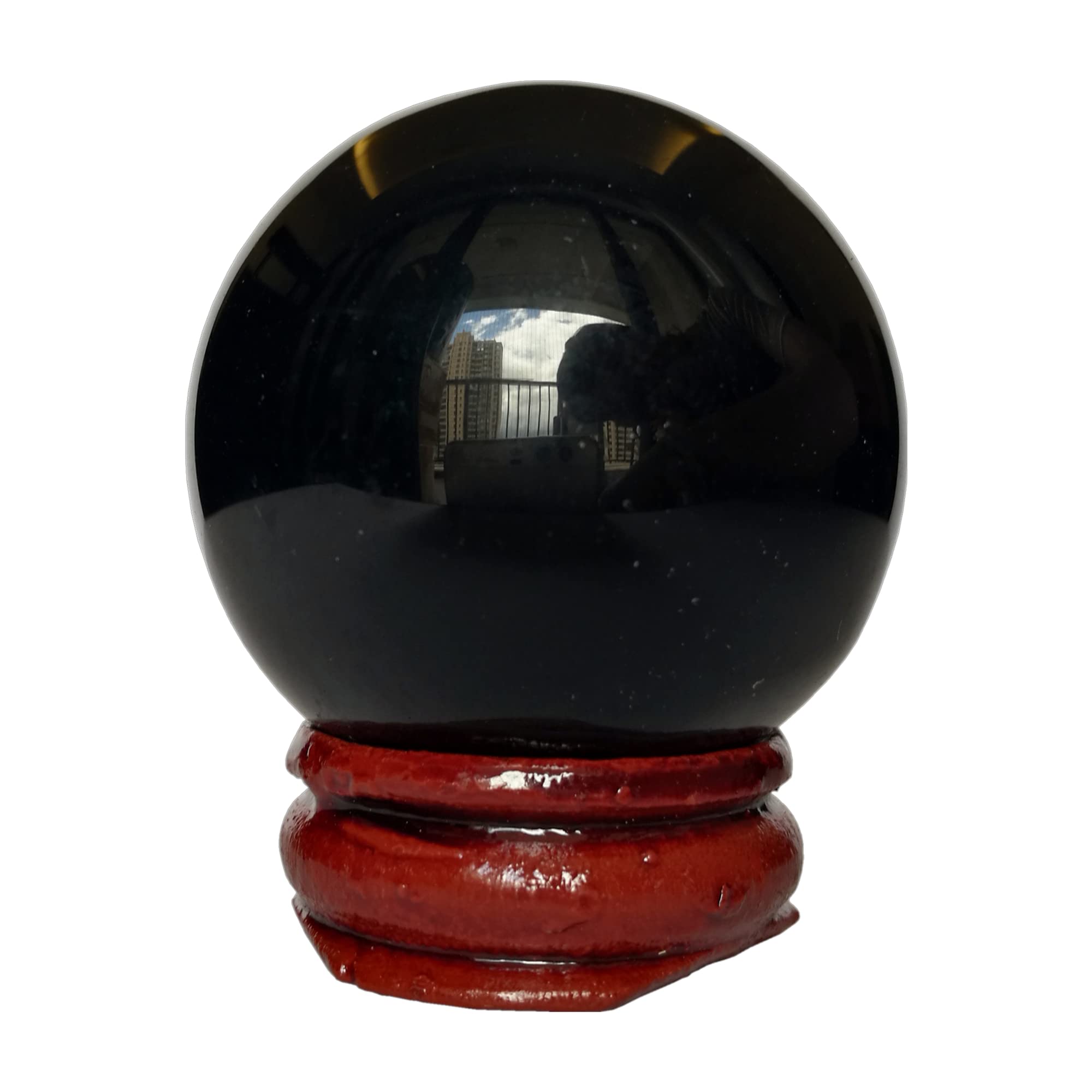 Manekieko 40mm Black Obsidian Healing Crystal Divination Sphere Sculpture Figurine Gemstone Ball,Feng Shui Chakra Aura Home Desk Decor Decorative Collection,With Wooden Stand