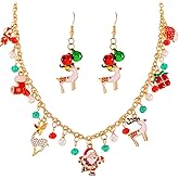 Sixexey Christmas Jewelry Set Reindeer Necklace Earrings Xmas Holiday Party Necklace Accessories for Women