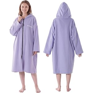 Hiturbo Microfiber Towel Surf Poncho: Absorbent Zippered Changing Robe | Quick-dry Change Wetsuit Swim Cover Up | Plus Size L