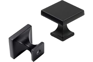 goldenwarm 5 Pack Black Square Cabinet Knobs Kitchen Door Knobs - LS6785BK Flat Black Cabinet Hardware 1.1 inch Width Square Knobs for Kitchen Cabinets