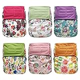 Hook-and-Loop All-in-one AIO Cloth Diapers w/ Pocket, Charcoal Bamboo, 6-pack Bundle + 6 Inserts (Girl)