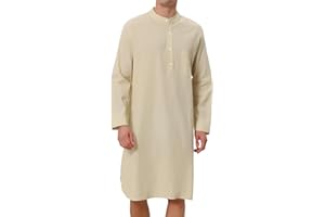 Lars Amadeus Men's Nightshirt Sleep Shirt Banded Collar Henley Shirt Pajamas Nightgown