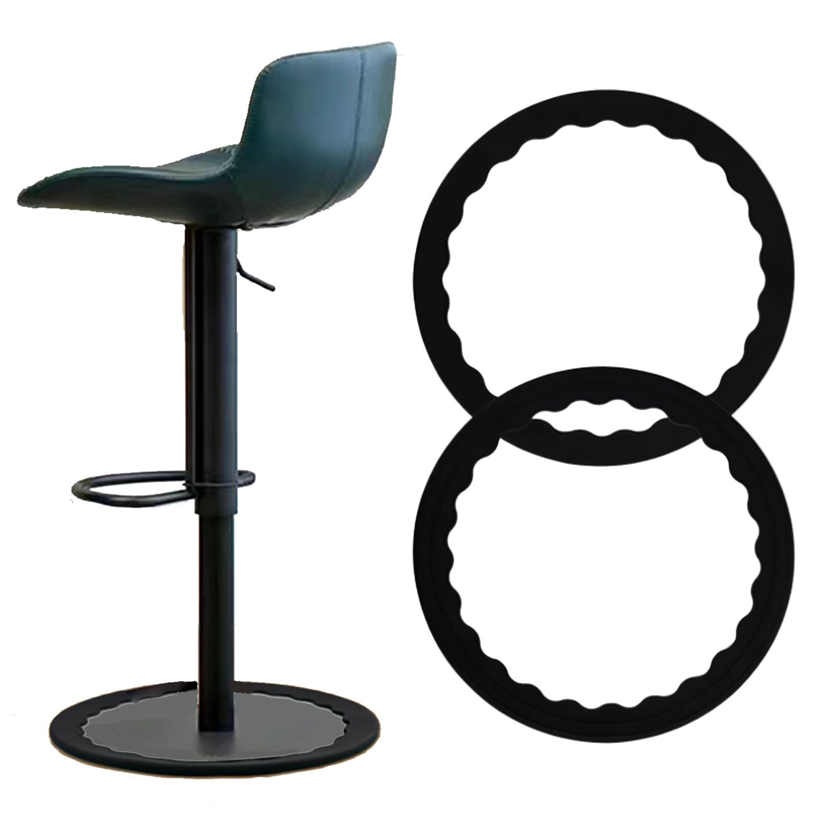 Bamyli 2Pcs Bar Stools Leg Protectors Ring for 16.5" to 18.5" Round Base, Anti-Slip Silicone Chair Leg Floor Protector No Noise No Scratches Barstool Chair Footrest Bottom Pads, Stretchable (Black)