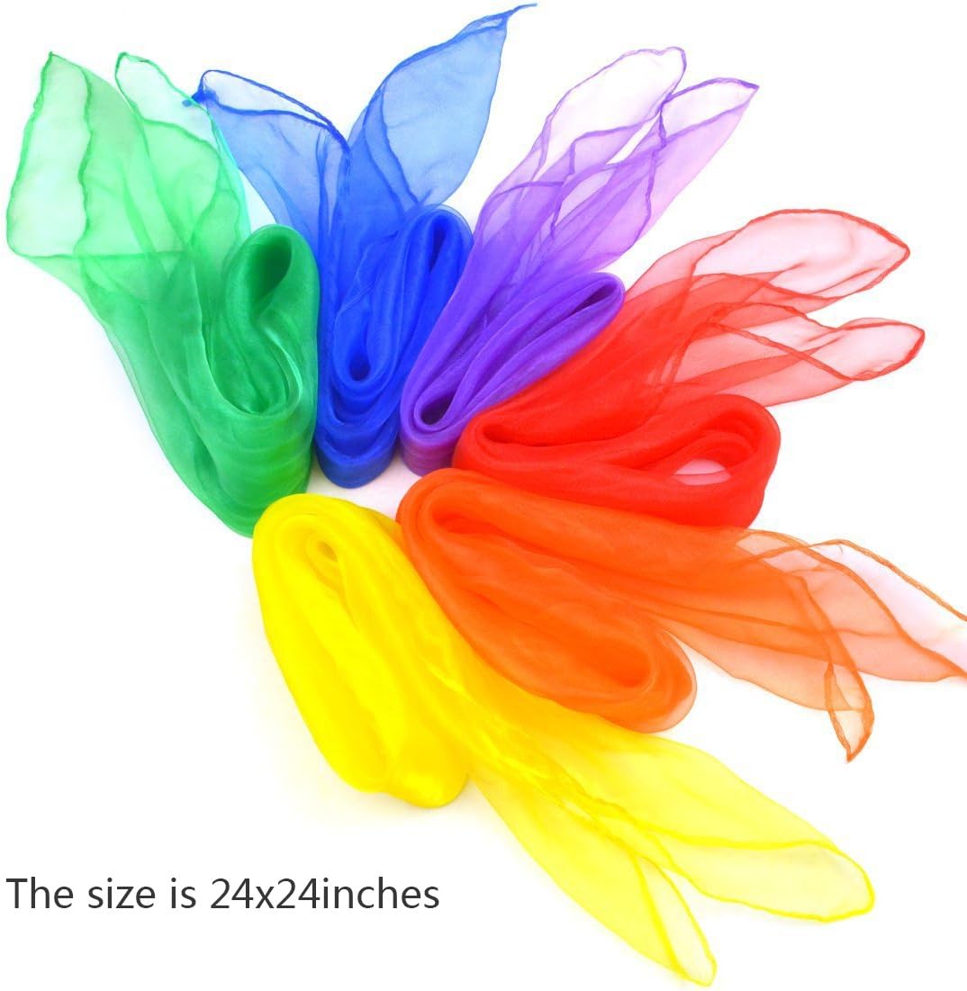 Jmkcoz 12pcs Square Juggling Silk Dance Scarves Magic Tricks Performance Props Accessories Movement Scarves Rhythm Band Scarf 24 by 24 Inches 6 Colors: Toys & Games