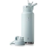 IDEUS Insulated Stainless Steel Water Bottle with 2 Leak-Proof Lids, Thermal Water Flask for Hiking Biking, 40oz, Light Blue