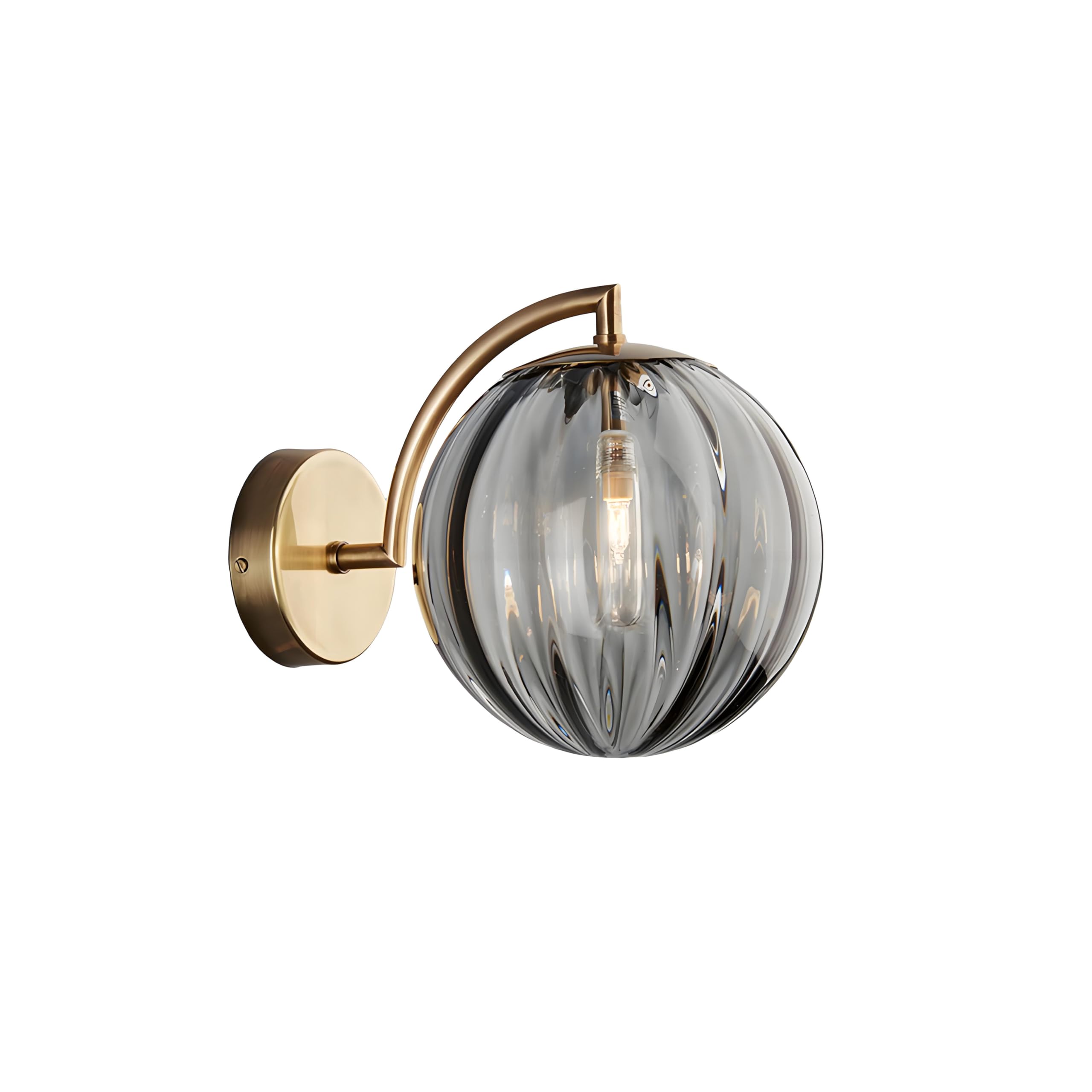 NICRX 150mm Wall Lights Grey Glass Ball Wall Sconce Lights,Glass Globe with Gold Base Wall Lamp,Indoor Wall Light for Bedroom,Bedside,Living Room,Hallway (Grey)