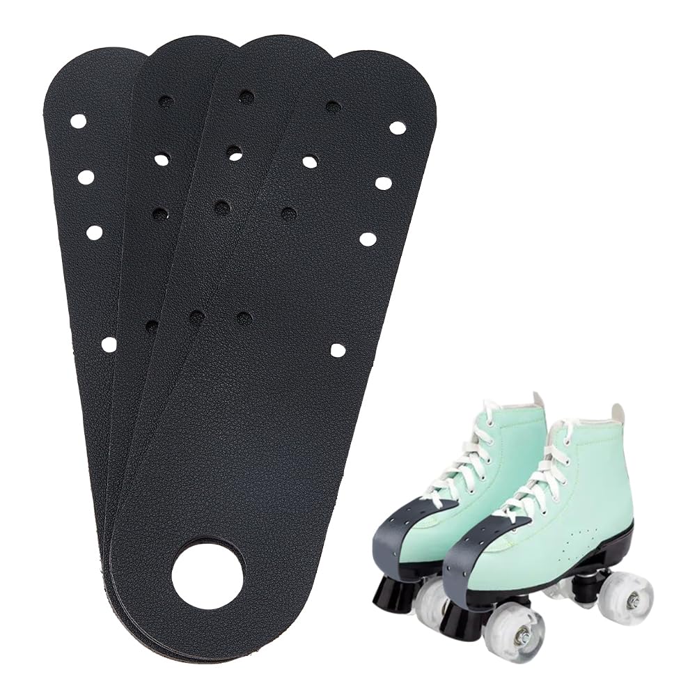 SUPERFINDINGS 4 PCS Leather Toe-Guards for Roller Skate Black Flat Toe Cap Guard Protectors In Front Of Roller Skate PU Leather Cover for Quad Roller Skate Protection