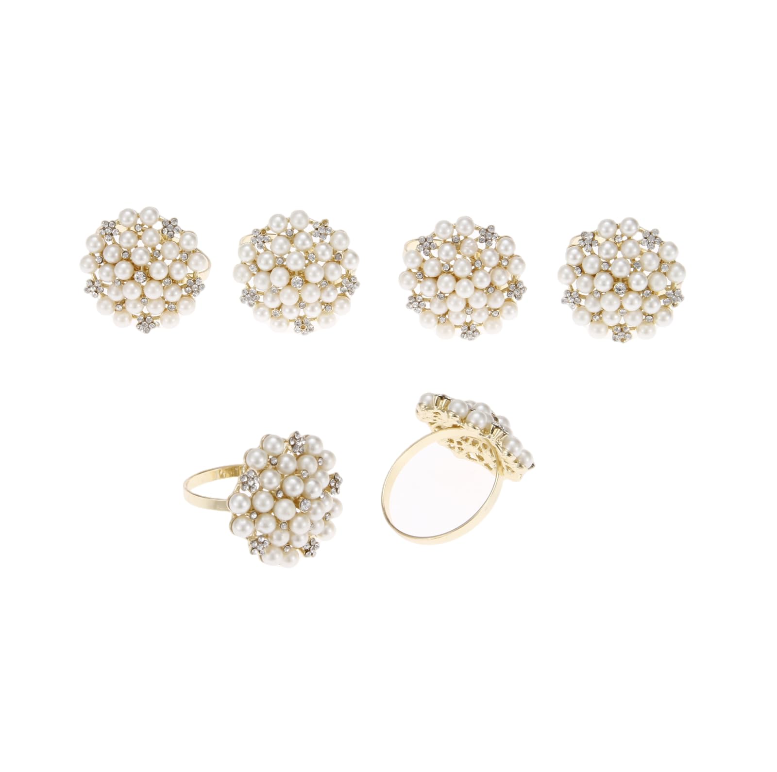 Mtsooning ​6Pcs Gold Pearl Napkin Rings, Beaded Napkin Holders with Diamante Rhinestones for Wedding Christmas Birthday Party Table Decoration