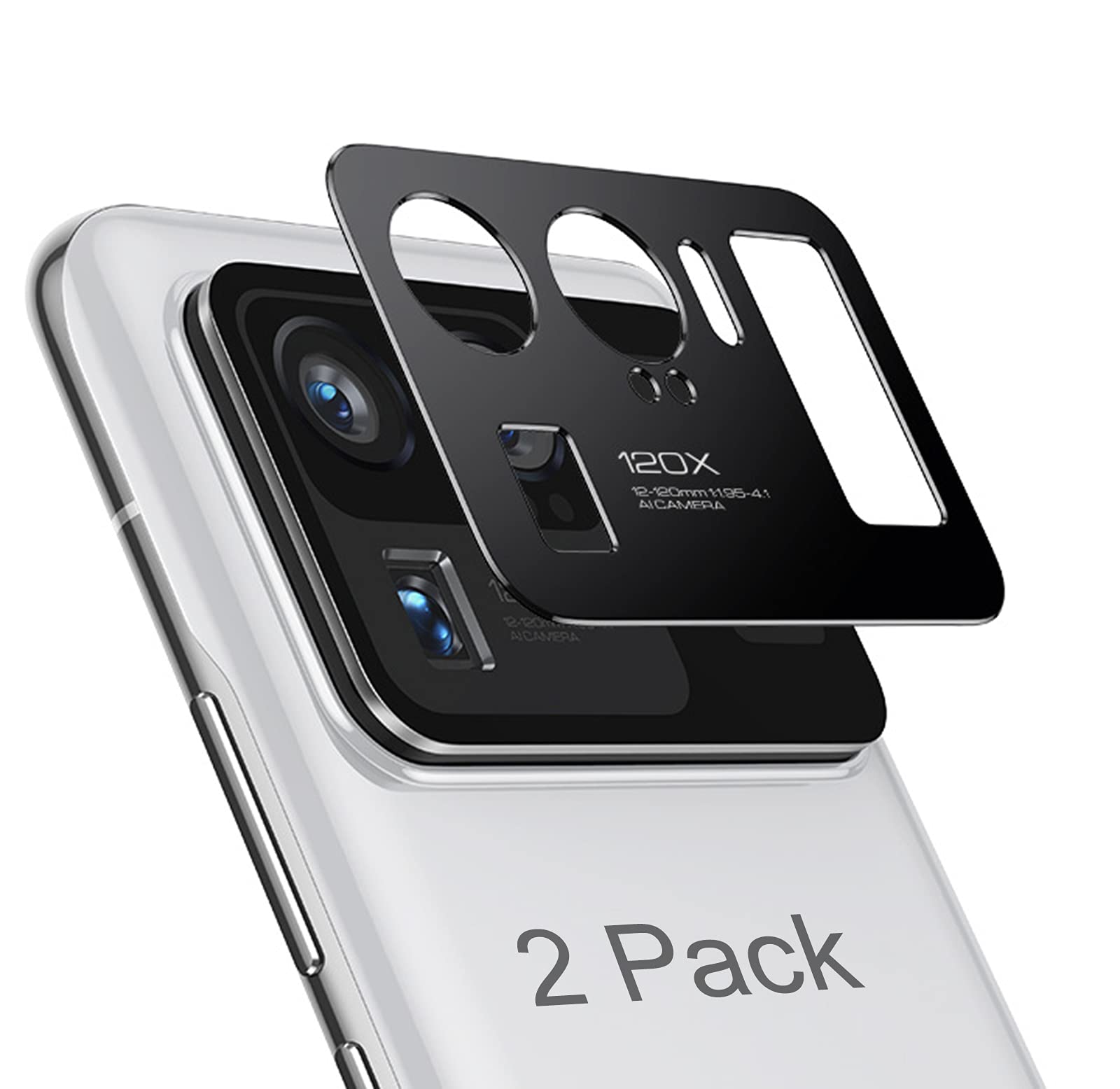 GIOPUEY Camera Lens Protector Compatible with Xiaomi Mi 11 Ultra,[2 Pack] Camera Lens Metal Protectors [Does Not Affect Imaging] 360° Camera Protection for Xiaomi Mi 11 Ultra (Black)