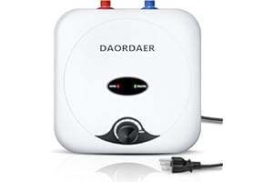DAORDAER 110/120v 1.5kw Mini Tank Electric Water Heater 2.5 Gallon Compact Under Sink Water Heater Knob Temperature Adjustment Instant Hot for Home Kitchen (2.5 Gallon- White)