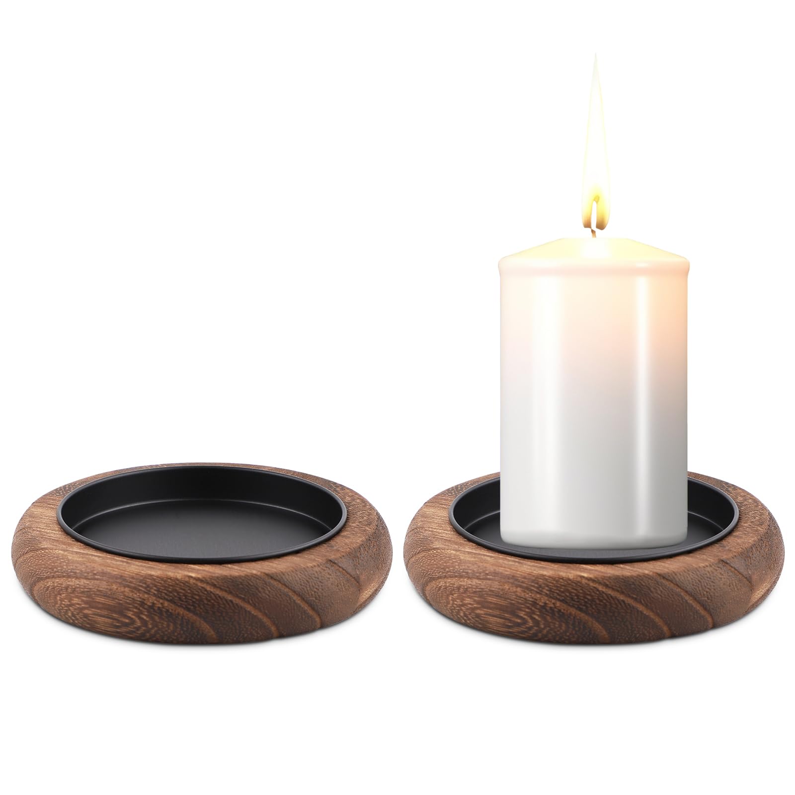PEUTIER 2pcs Wood Candle Holder, Round Candle Plate Holder, Small Wood Candle Pedestal Stand, Decor for Table Centerpiece, Formal, Romantic Occasions