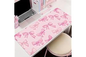 Large Pink Bows Gaming Mouse Pad, 27.6×11.8 Inches, Cute Waterproof and Non-Slip Desk Protector Mat for Keyboard Mouse Comput