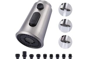 WOWOW Kitchen Faucet Head Replacement, 3 Function Pull Down Faucet Sprayer Head with 9 Adapters, Brushed Nickel Kitchen Sprayer Nozzle Compatible with Moen, Delta, Kohler Faucets