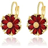 Gold Plated Flower Earrings Birthstone Leverback Earrings Hypoallergenic Vintage Floral Earrings for Women Trendy