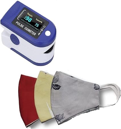 PA Pulse Oximeter Fingertip, Blood Oxygen Saturation Monitor Fingertip Oxygen Meter and 3 Cotton mask(Multi Color)