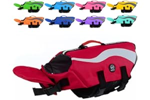 EMUST Life Jacket for Large Dogs, Dog Life Vest for Small/Medium/Large Dogs with Double Rescue Handles, High Reflective Dog Life Preserver for Swimming, Red,L