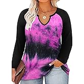 TIYOMI Plus Size Tops for Women V Neck Long Sleeve Casual Fall Autumn T Shirts Tunic Blouses XL-5XL