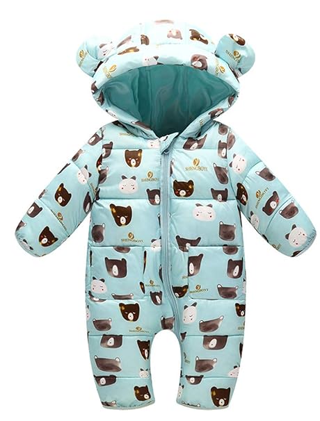 ARAUS Baby Daunenanzug Winter Schneeanzug mit Kapuzen Bär Ohren Snowsuit Unisex Steppanzug Overall 3-12 Monate