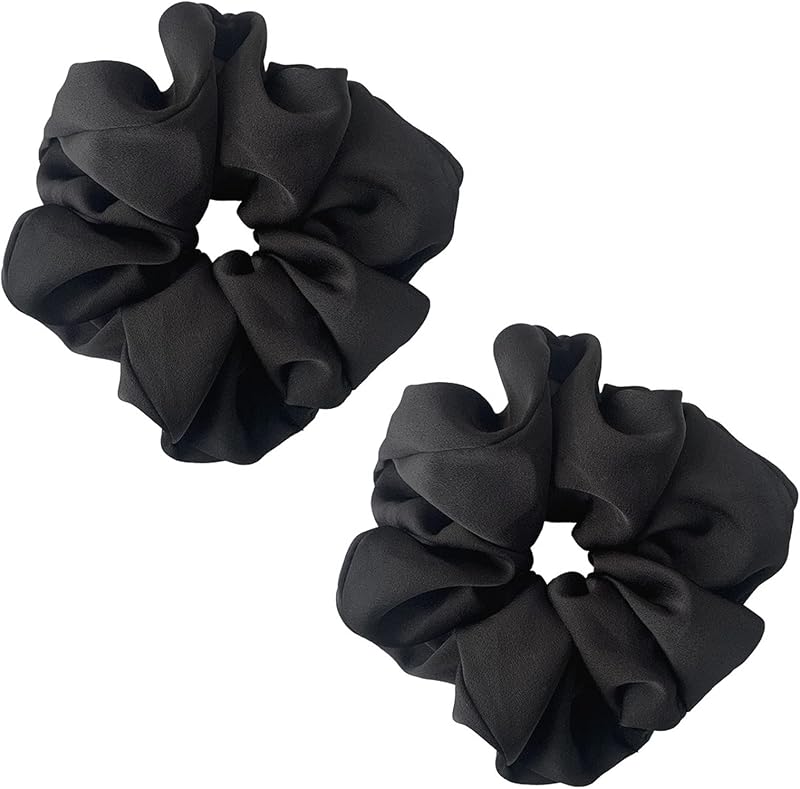 ILamourCar Black Satin Large Scrunchies 2 Pack Elastic Hair Ties Ponytail Women