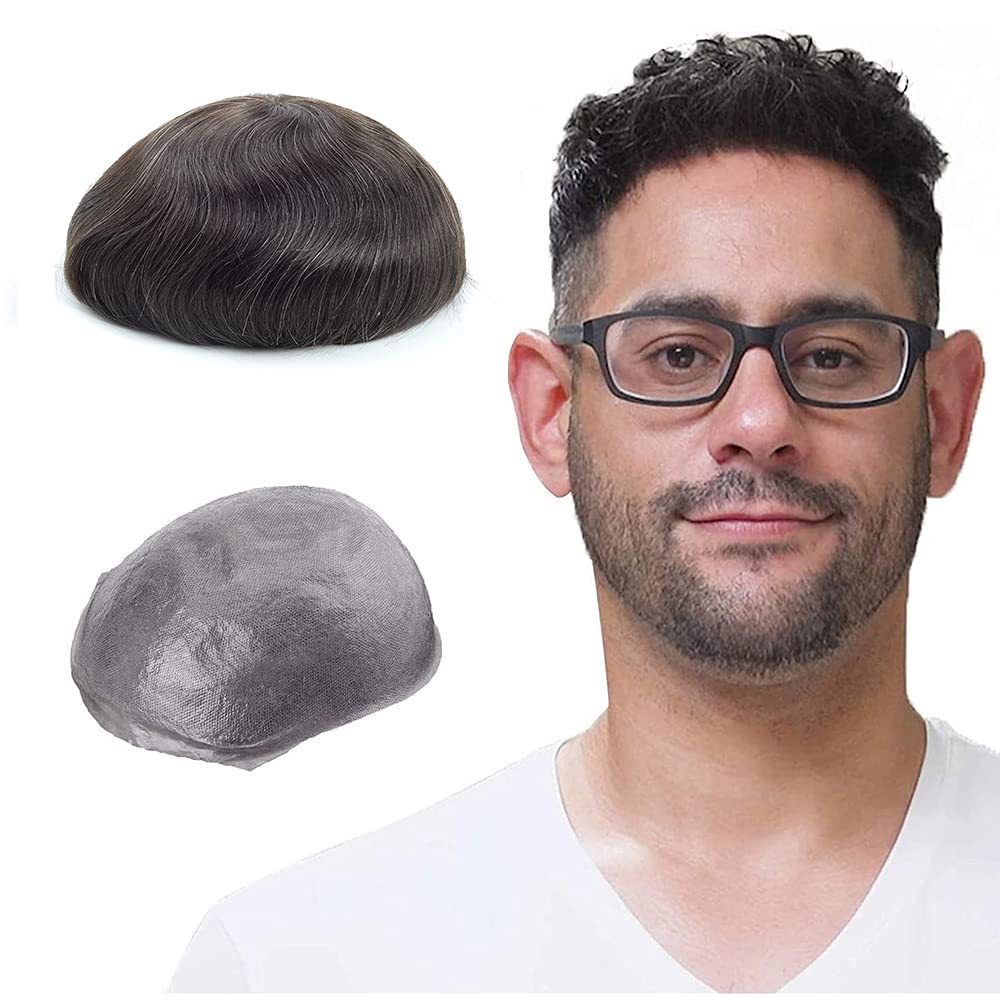 Lordhair Toupee Hairpiece for Men, 0.06mm Thin Skin V-looped Human Hair 8x10 Inch Light Medium Density Hair Replacement System