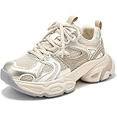 BEAU TODAY Womens Chunky Sneakers Platform Fashion Sneakers for Women Non-Slip Breathable Women's Dad Shoes Comfortable Lace-up Wide Width Tennis Shoes