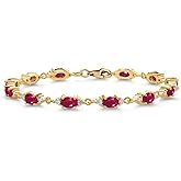 Gem Stone King 18K Yellow Gold Plated Silver Red Ruby and White Moissanite Tennis Bracelet For Women (8.11 Cttw, Gemstone Birthstone, Oval 6X4MM, 6.5, 7, 7.5 Inch)