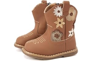 BMCiTYBM Baby Cowboy Cowgirl Boots Infant Western Shoes Boys Girls Round Toe Boots All Seasons 6-24 Months