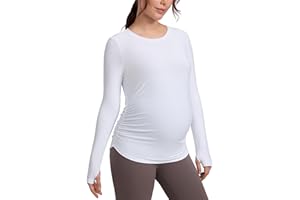 CRZ YOGA Cloudweight Maternity Long Sleeve Tops for Women Ruched Pregnancy Workout Casual Athletic Shirts Soft Lightweight