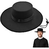 Nicky Bigs Novelties Black Wide Brim Felt Flat Top Hats Padre Amish Cowboy Plague Matador Western Medieval Costume