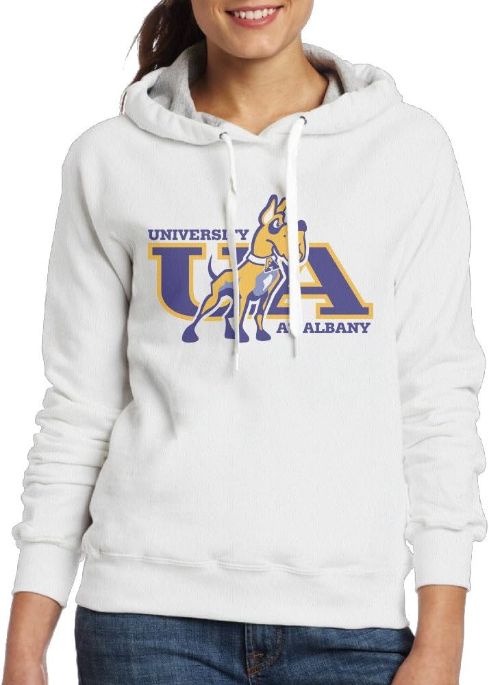 UFBDJF20 University At Albany Mascot Hooded Sweatshirt For Women White