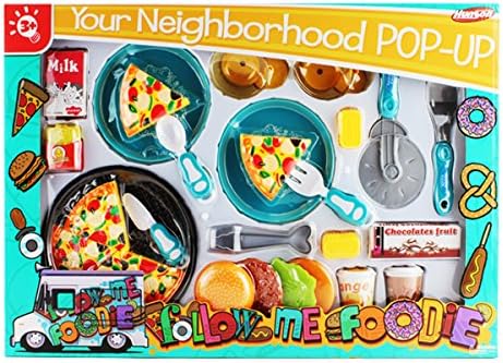 Hunson Fast Food And Drink 30 Pieces Mini Playset Cooking Set Toy For Kids - Pizza Burger Coffee And More
