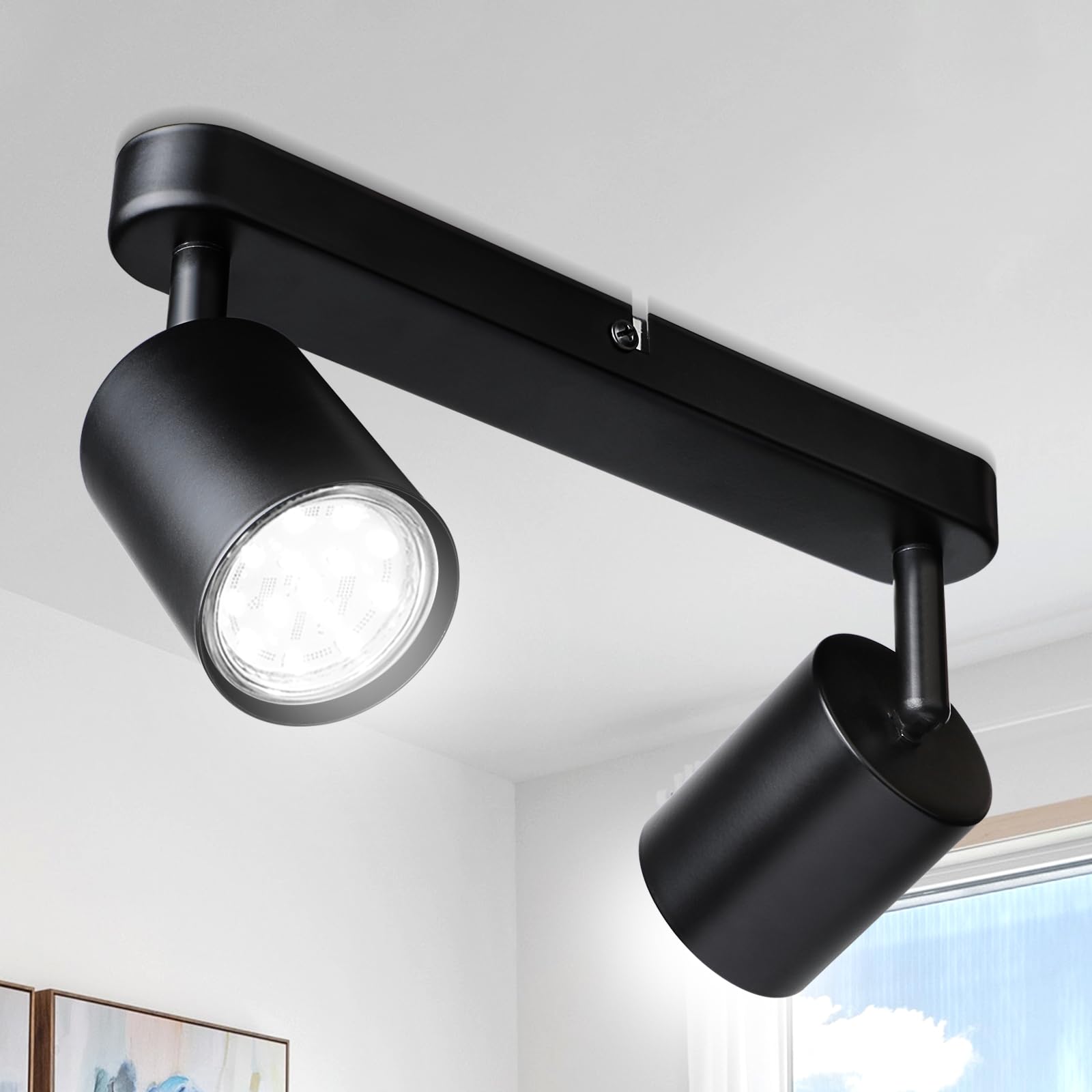 Smanu 2 Way Spotlight Ceiling Lights, Modern Kitchen Ceiling Light Fittings Black, Industrial Ceiling Spots Wall Lights, Adjustable GU10 Spotlights for Bedroom Living Room Hallway,Bulbs Not Included