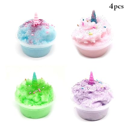 Coxeer 4 Boxes Slime Toy Fluffy Slime Stress Relief Toy Brushed Mud Slime Unicorn Slime Toy