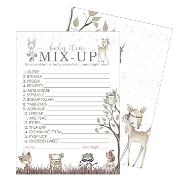 Amazon Com Woodland Friends Baby Shower Games Word Scramble Pack