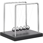 SEVNPRIME 5 Large Beads Newton's Cradle Balance Balls Desk Toys Office Decorations with Black Wooden Base Desk Balance Balls Fun Science Physics Toys for Office/Bedroom/Living Room