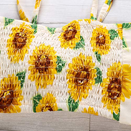 Toddler Baby Girls Halter Off-Shoulder Sunflower Crop Top with Bow+ Shorts Outfits Clothes Set (Sunflower, 3-4 Years) - Thumbnail 5