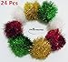 PETFAVORITES Bushy Sparkle Ball Cat Toy, Interactive Glitter Pom Pom Cat Toy Balls for Kittens, 24 Pack.