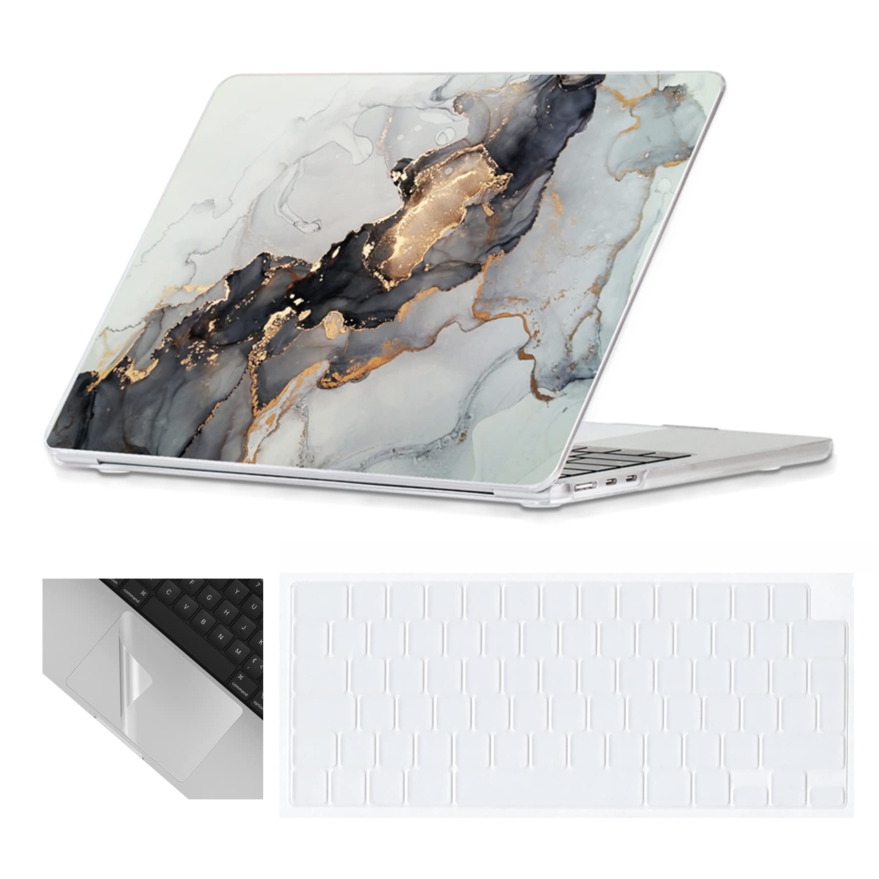 Se7enline Compatible with MacBook Air 15 inch Case M4 M3 M2 2022-2025 15.3-inch MacBook Air with Model A2941/A3114/A3241 Laptop Hard Shell Case&Keyboard Cover Skin&Touchpad Protector,Ink Gold Sand