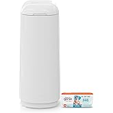 Diaper Genie Essence Pail, White with 18 Easy Roll Refill Bags