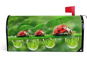 WOOR Funny Ladybug Holding Umbrellas on Green Background Magnetic Mailbox Cover MailWraps Garden Yard Home Decor for Outside Oversized-25.5" x20.8"