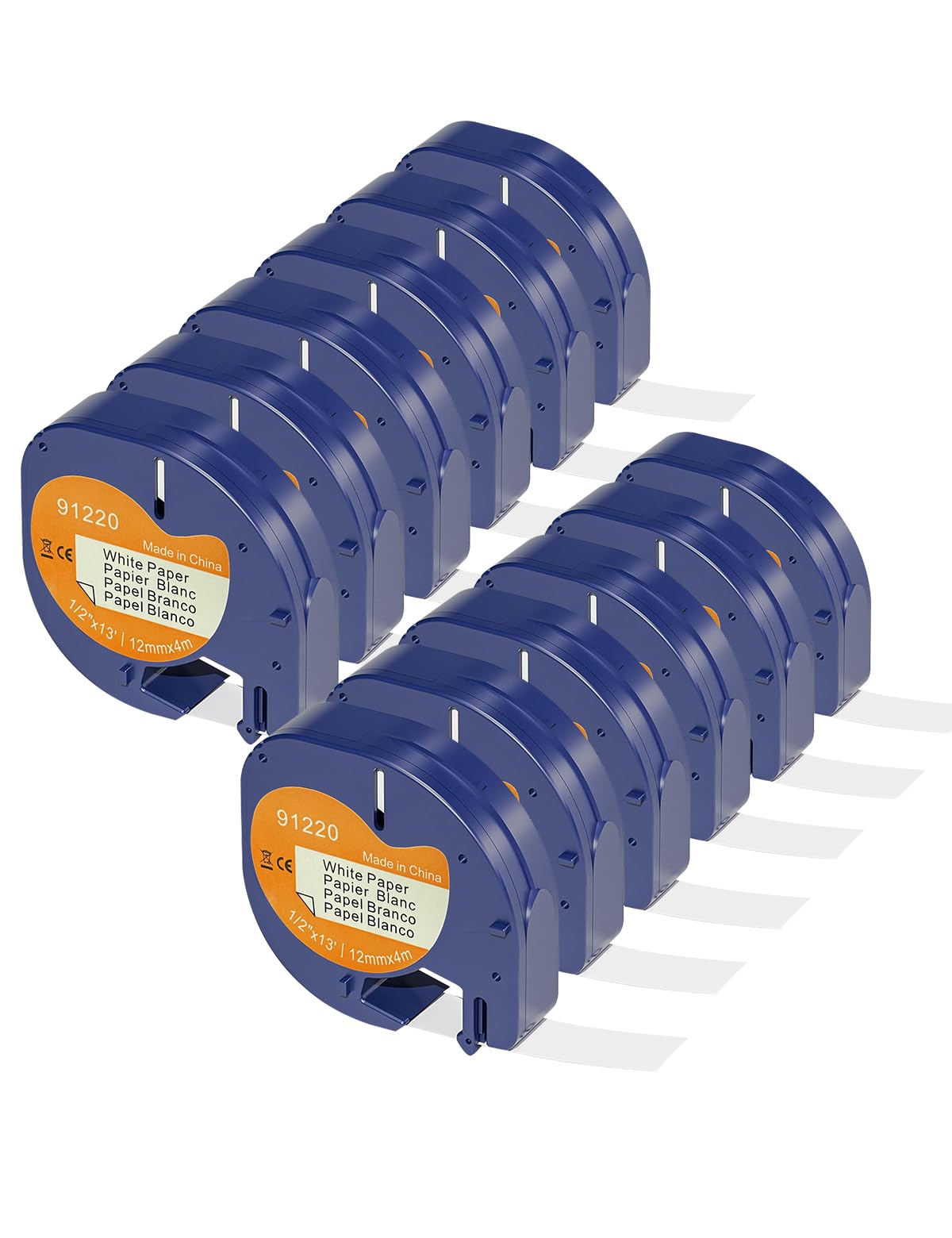 12 x Veson Compatible with Dymo Paper White 12 mm x 4 m Compatible with Dymo LetraTag Label Tape 91220 S0721510 for Dymo Letratag LT-100H, LT-100T, LT-110T, QX50, XR, XM, Black on White Label Paper