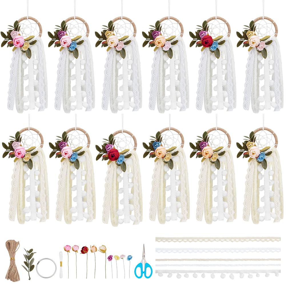 INFUNIY 12set Flower Mini Dream Catcher Kit DIY Dream Catcher Beginner Kit Make Your Own Dream Catcher Kits 6 Inch Small Dream Catchers with Instruction for Teen Room Wall Hanging Car