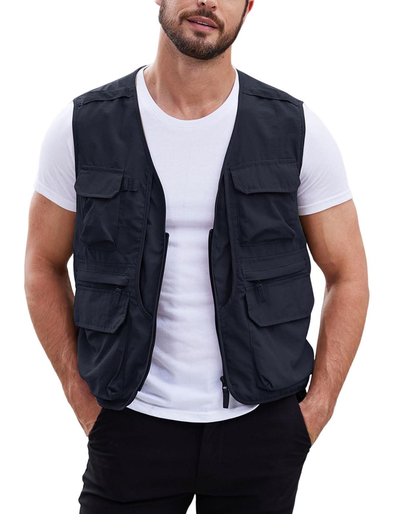 Gihuo Men's Utility Fishing Vest Lightweight Outdoor Work Safari Travel ...