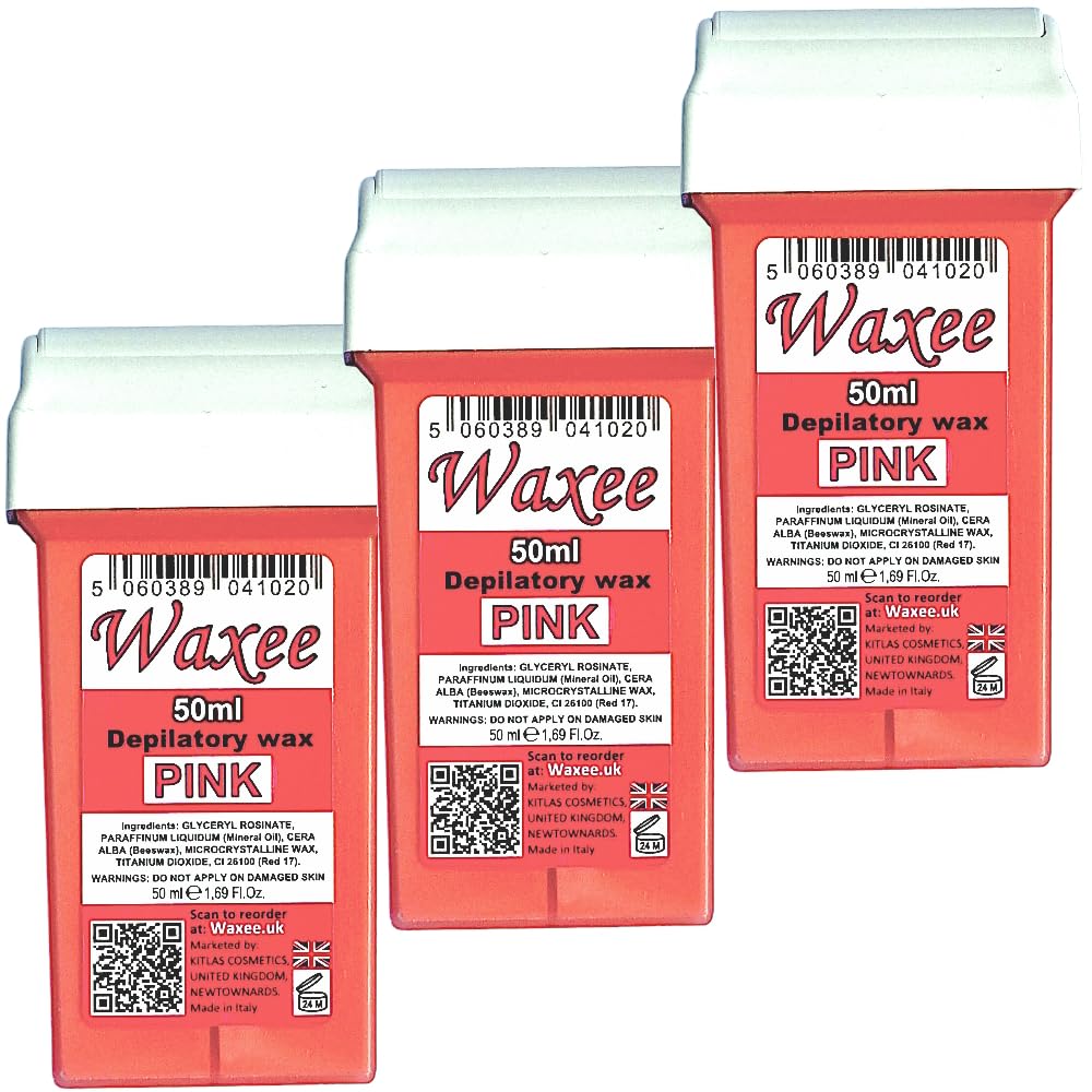 Waxee Compatible for Veet EasyWax 50ml roll on Wax Replacement Roller Wax Cartridge Pink (3 x 50ml roll on wax cartridge)