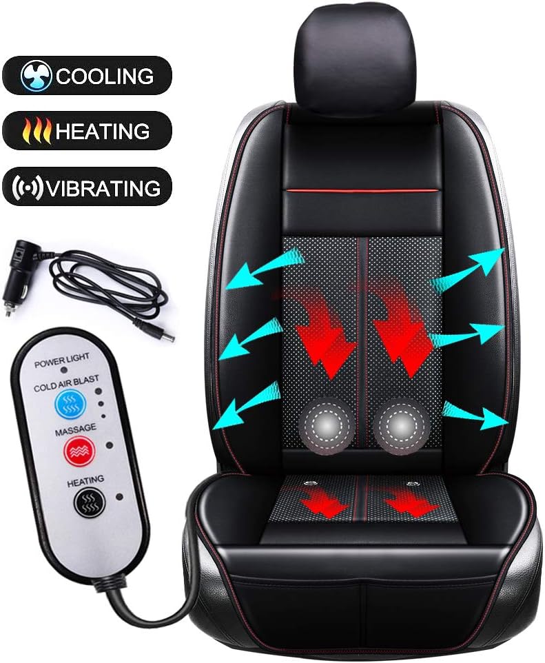 Heated Car Seat Covers, 3 in 1 Heated Seat Cushion for Car with Cooling Massage, Car Seat Warmers Heaters Fit Front Driver Passenger Seat, 12V Heating Pad for Auto Home Office Use (Black)