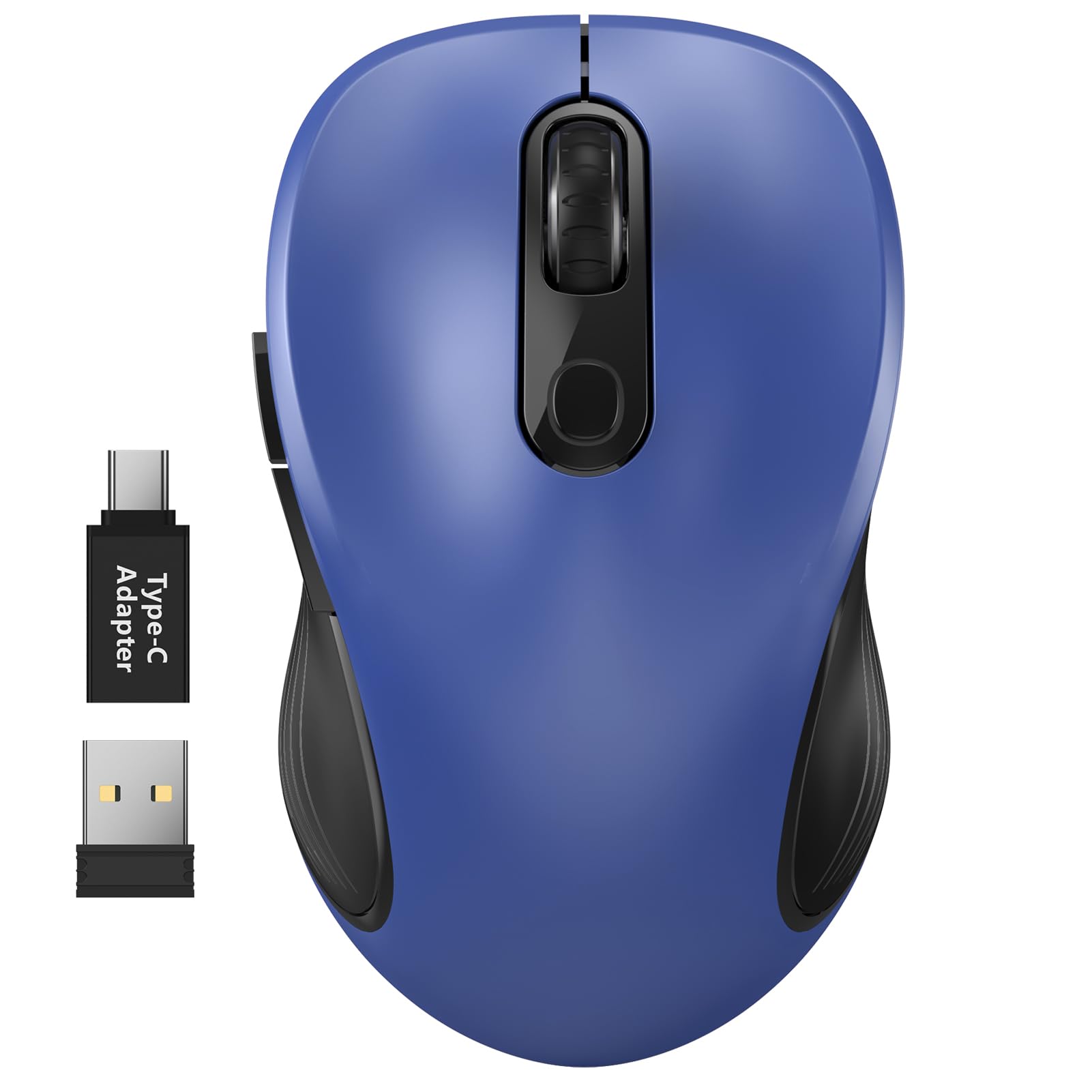 Photo 1 of WisFox 2.4G Wireless Mouse for Laptop, Ergonomic Computer Mouse with USB Receiver and Type-C Adapter, 3 Adjustable Levels, 6 Button Cordless Wireless Mice for Windows Mac PC Notebook (Blue)