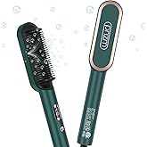 Prizm Hair Straightener Brush, 20s Fast Heating, Negative Ions Hair Straightening Brush with Less Frizz, 4 Temp Settings & LED Display, Anti-Scald Design, Gift for Women, Dual Voltage, Dark Green