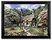 BANBERRY DESIGNS 3D Chalet in The Mountains with Flower Garden - Scenic Framed Picture - Country Cottage in a Forest with a Flowered Pathway - Black Framed Artwork - Holographic Wall Art