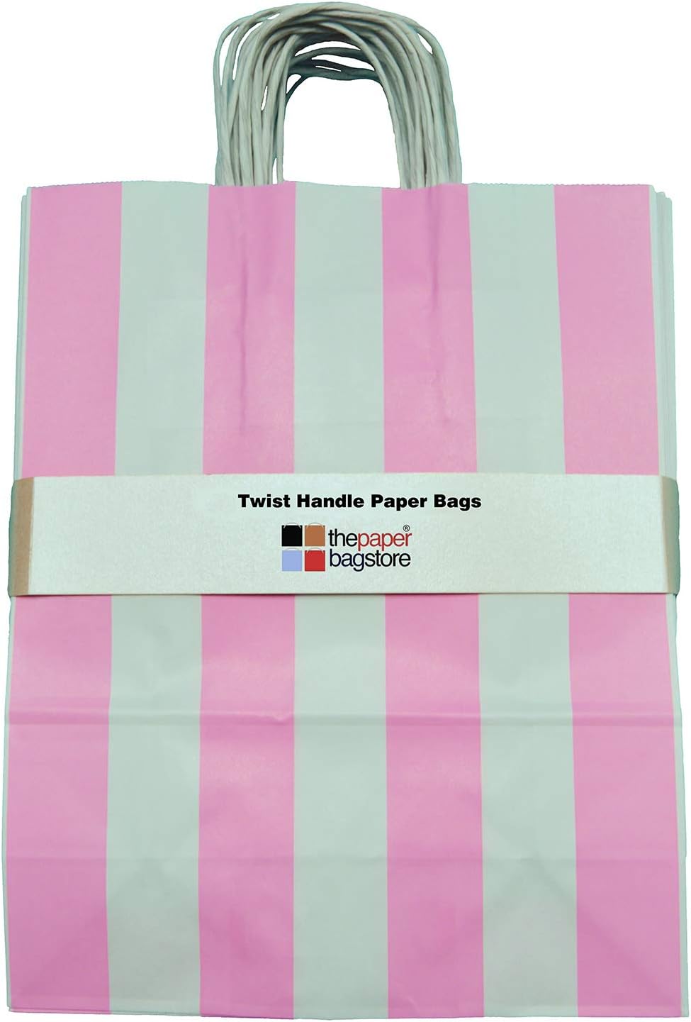 Thepaperbagstore 30 Light Pink/White Stripe Medium Paper Bags with Handles, 25x11x31cm - Image 3